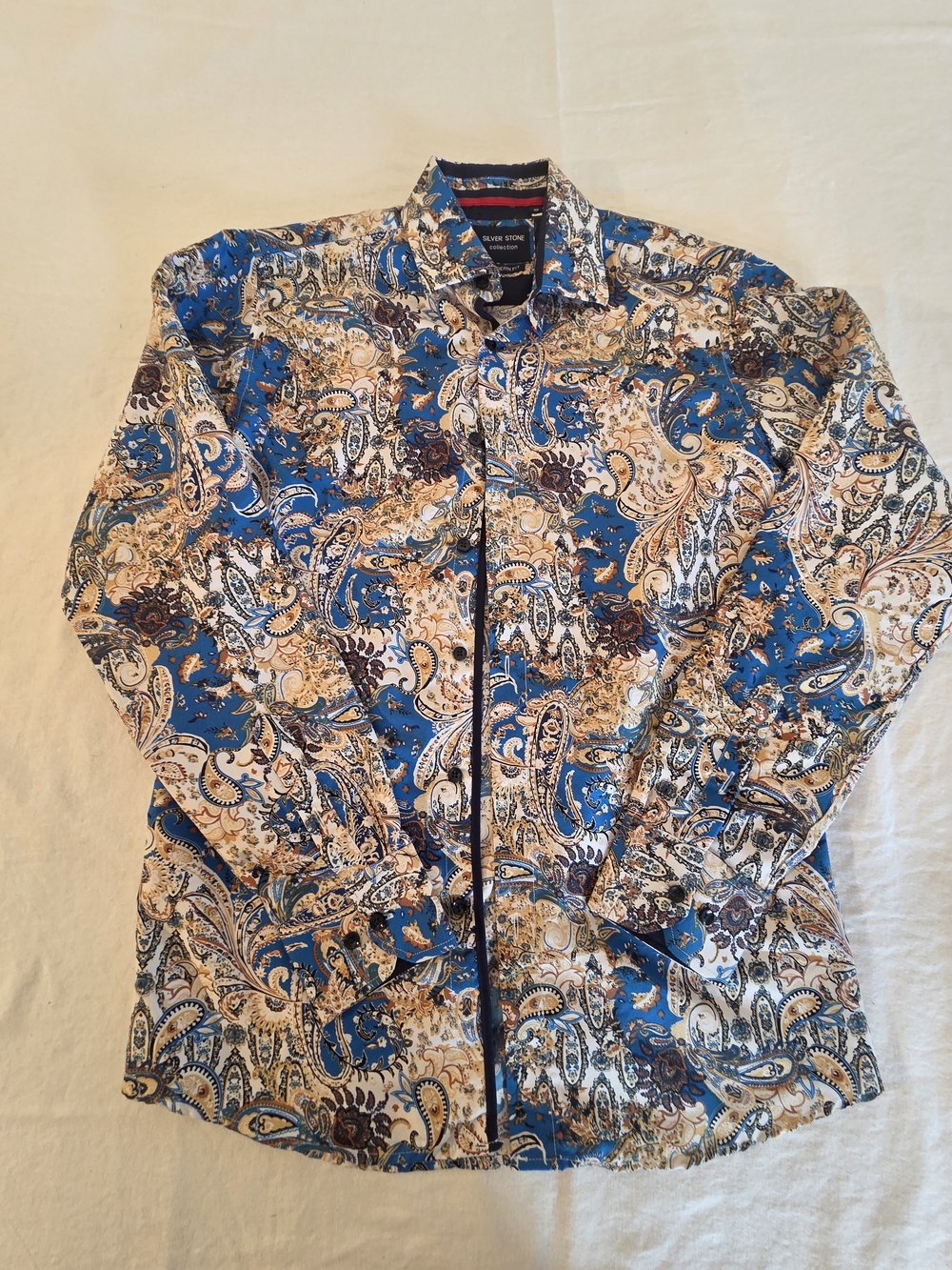 Silver Stone Men’s Blue Paisley Button-Up Shirt Jacket, Size Small